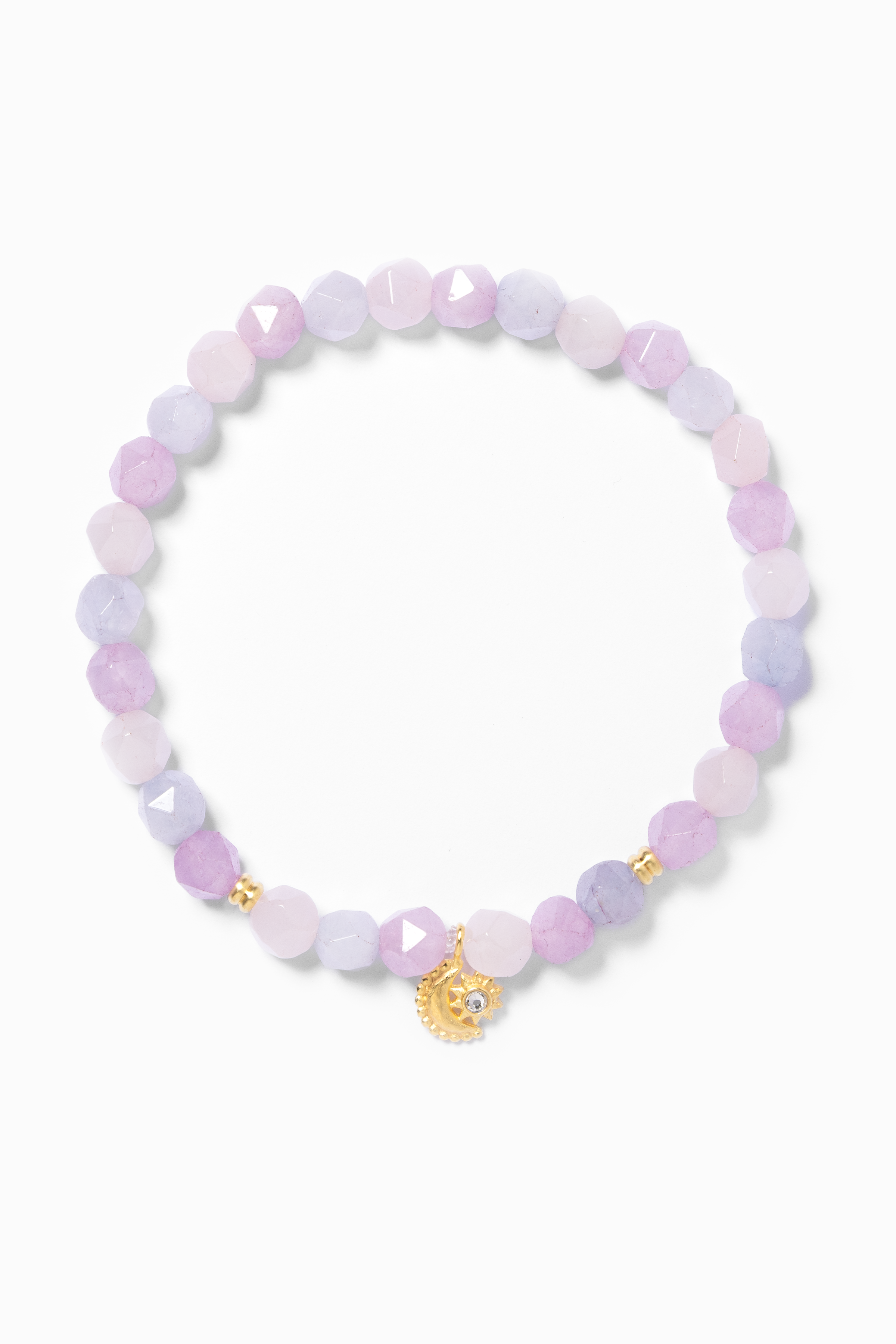 Armband aus Aquamarin und Rosenquarz mit Sonne-Mond Anhänger für spirituelle Menschen