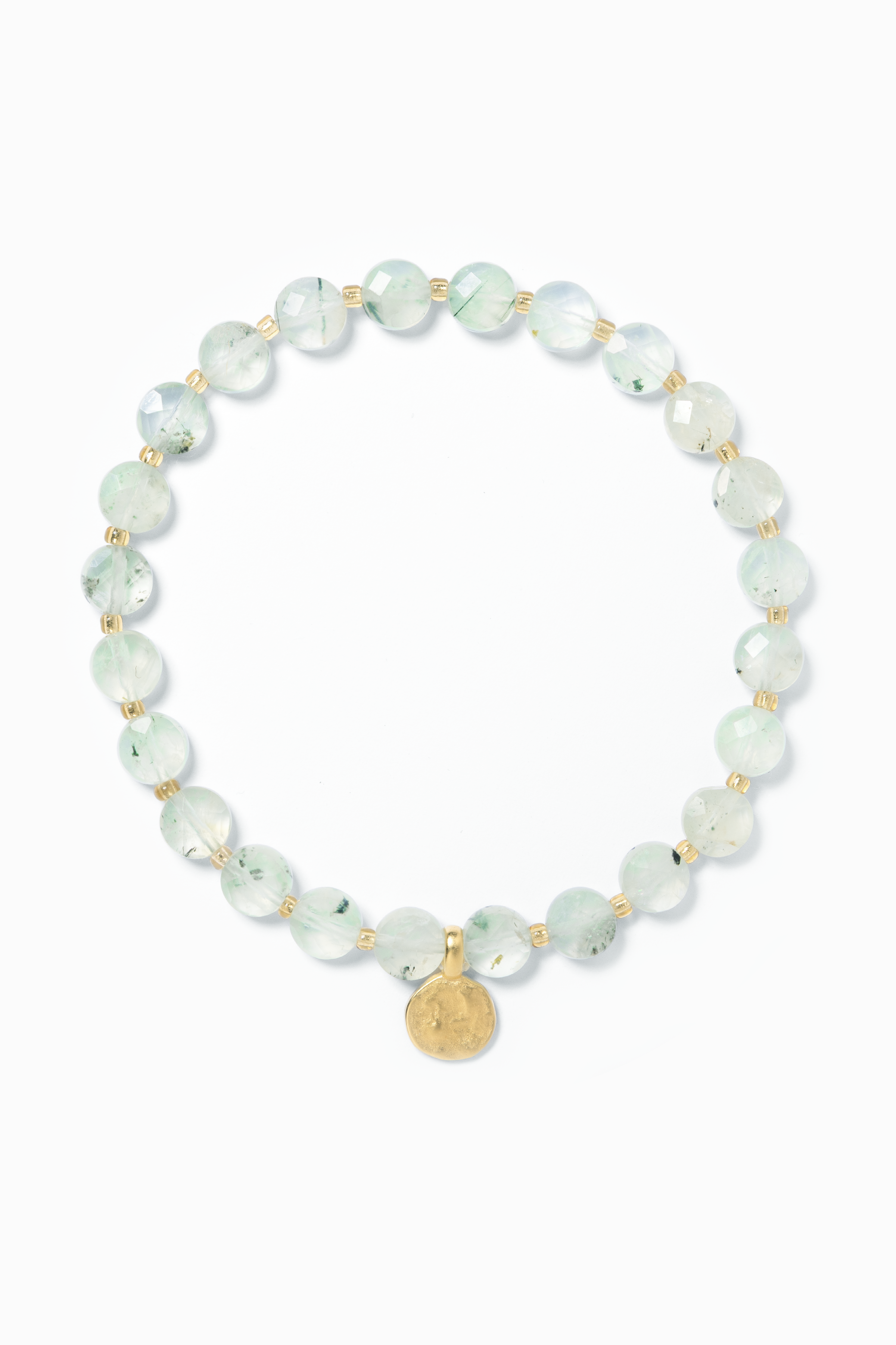 Grünes Phrenit Armband für Damen mit natürlichen Edelsteinperlen und Goldanhänger